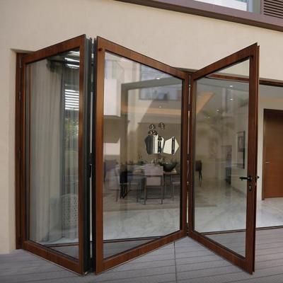 China Brown Aluminum Glass Waterproof Patio 6 Meter Bi Folding Doors for sale