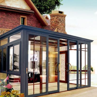 China Anti noise and thermal break Solarium winter garden tempered glass sunroom aluminum view House villa high quality glass sunroom for sale