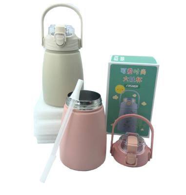 China Low MOQ PORTABLE OEM Wholesale Empty Insulated Cute Kids Water Bottle Large Capacity 1.0L Kids Kettles With Handle Straw for sale