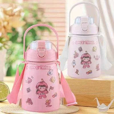 China 2021 PORTABLE Large Belly Water Bottle 1.0L Student Stainless Steel Straw Cup Simple Short Boy Girl Super Cute for sale