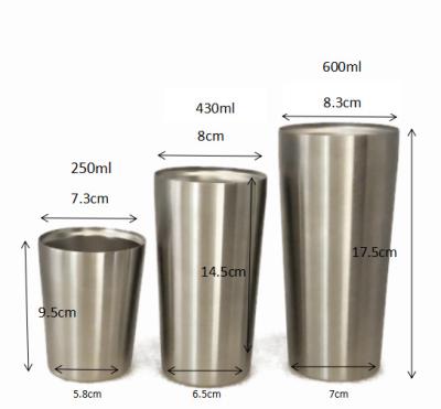 China Custom business double wall tumbler 250ml 430ml 600ml logo 304 stainless steel vacuum insulated coffee beer mug for sale