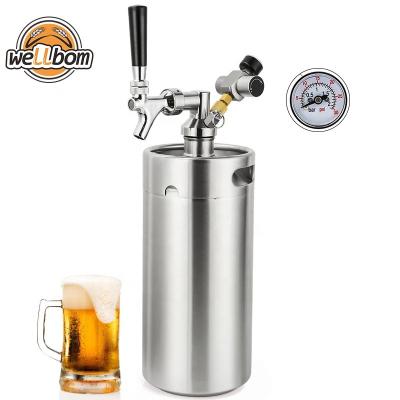 China CO2 Pressurized Stainless Steel Kegerator Kit For Craft Beer Draft Beer Shaker Tap System 3.6L Mini Keg Beer Dispenser and Home Brew for sale