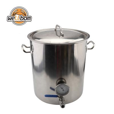 China Home Use Stainless Steel Beer Brew Kettle Brewing Pot 30L/40L/50L/60L Heavy Duty Brew Kettle With Thermometer One Piece Kits for sale