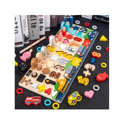 China Popular Fishing Toys Fishing Game Cartoon Vehicle Knowledge Wooden Magnetic Fish Toys For Early Parent-child Educational Kids Interactive for sale