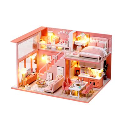 China Blink DIY House Miniature With Furniture Wooden House Miniatures Toys For Kids New Year Christmas Gift for sale