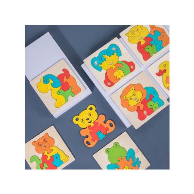 China Hot Sale 11*11cm Cartoon Toy Children Baby Educational Learning Wooden Puzzle Toys For Children Cartoon Animals Vehicle Wooden Puzzles for sale