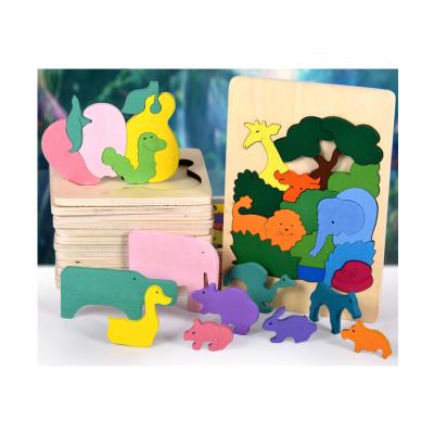 China Cartoon Toy Wooden 3D Puzzles Toy Montessori Cartoon Educational Puzzle for Children Kids Gifts Animal Puzzle Toy for sale