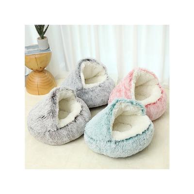 China New Style Dog Bed Round Plush Cat Soft Plush Bed Viable Warm Long Bed House For Small Dogs For Cats Nest for sale