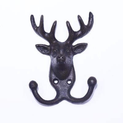 China Rustic Metal Iron Deer Head Black Wall Mounted Hook For Living Room Home Decor for sale