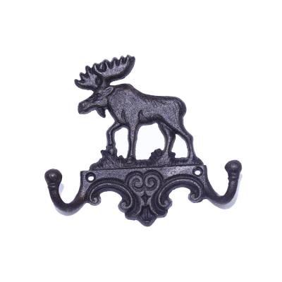 China 2021 New Cast Iron Deer Animal Wall Hanger Decors Hook Home Chain Viable Antique Milu Cost Two Hooks For Clothes Bra for sale