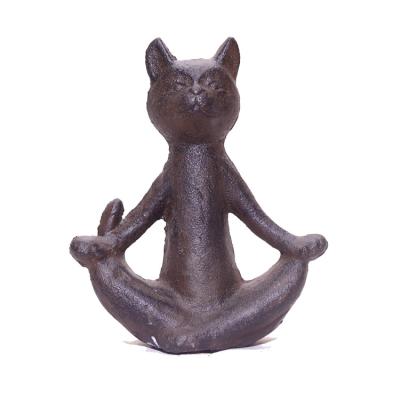 China 2021 Rustic New Metal Iron Cast Yoga Cat Old Ornament For Home Decor for sale