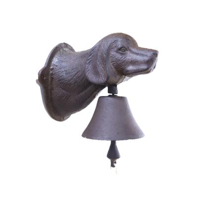 China Rustic Wrought Iron Touch Dog Head Iron Animal Non-Electric Antique Door Bells for Decoration Wall Art for sale