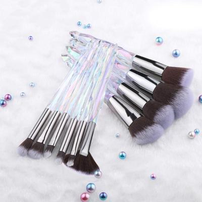 China Angular Blush OEM Crystal Handle Makeup Brush Set 10pcs Makeup Brushes Popular Bling Makeup Brush Set for sale