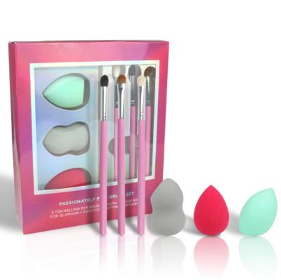 China Fan Brush Gift Set Makeup Sponge Amazon Pink Best Selling Custom Cosmetic Brushes With 3 Sponges Makeup Brush Set for sale