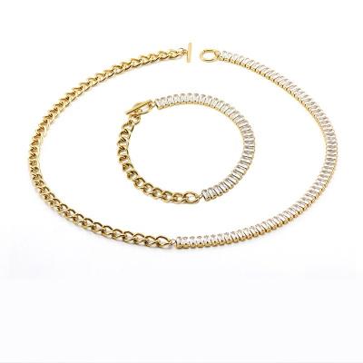 China ADELANTE AS210059 TRENDY Necklace Bracelet Zircon Stainless Steel Women Jewelry Set for sale