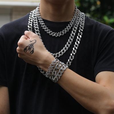 China Hiphop Adelante AS210033 D.C.A. Rhinestone Gold Silver Color Cuban Link Necklace Bracelet Chain Set for sale