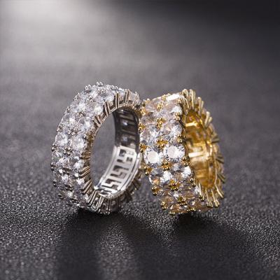 China ADELANTE Couples Jewelry New Hip Hop Zircon Mens Gold Micro FASHIONABLE Double Row Zircon Chain Ring for sale