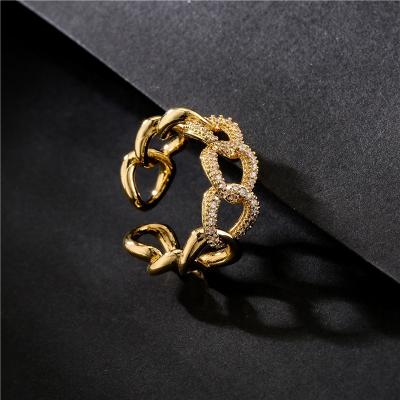 China Wholesale Hiphop ADELANTE AR220004 Copper With A.C.A. Zircon Adjustable Hip Hop Cuban Chain Ring for sale