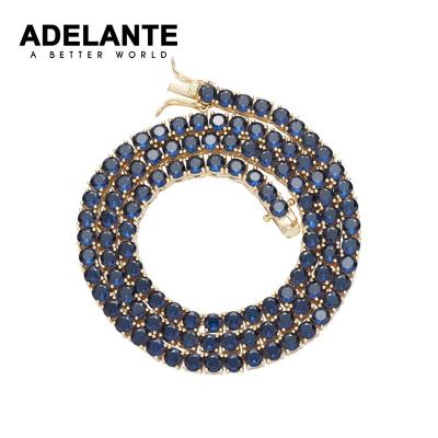 China Hiphop ADELANTE AS220027 Copper 3A Zircon Blue Stone Diamond Tennis Bracelet Necklace Chain For Women Men for sale