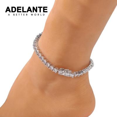 China ADELANTE AA220002 Hip Hop Copper Zircon FASHIONABLE Stone Diamond Tennis Chain Anklet For Women for sale