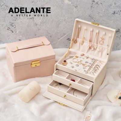 China Jewelery Packaging ADELANTE Wholesale AP210003 Logo Luxury Travel Leather Jewelry Storage Packaging Box Custom Printed Box For Women for sale