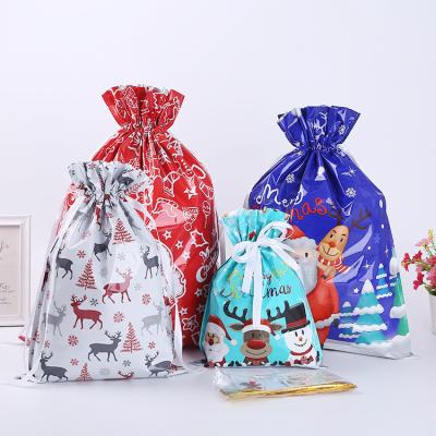 China Hot Selling Small Plastic Recyclable Waterproof Marry Christmas Gift Bag Polyester Drawstring Bag Custom Logo for sale