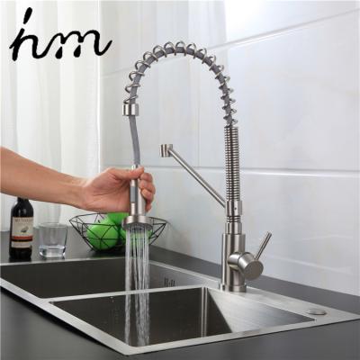 China Brushed Finish Metered Modern Faucets Pull And Nickel Down Spring Sink Kitchen Faucet With Pull Out Spout for sale