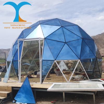 China Diagonal tying type portable glass transparent glass igloo bubble tent steel structure dome geodesic clear dome tent for sale