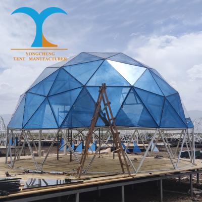 China Diagonal Tether Type 16.4ft Luxury Geodesic Dome Tent Glamping Dome With Bathroom Glass House / Glass Door for sale