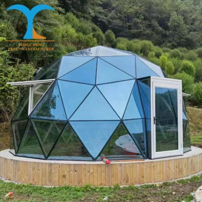 China Diagonal tying type luxury hotel glass dome tent glamping tents 6m 4m 5m for 2-4people with bedroom and bathroom igloo dome tent prefab rooms for sale