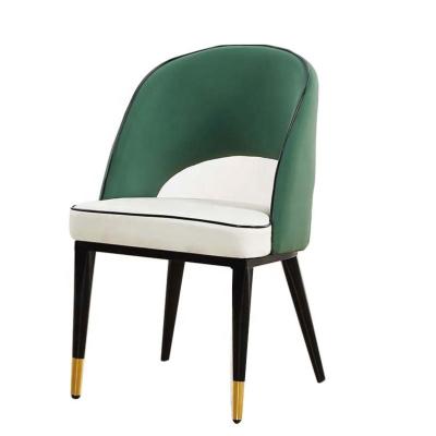 China New Design Morden Dining Room Furniture European Simple Style Hollow Back PU Green Leather Dining Chair for sale