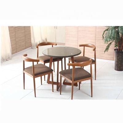 China Morden China Wholesale Room Furniture Wooden Dining Chair Round Glass Table Dining Set With 4chair for sale