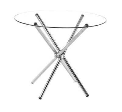 China Bazhou Furniture 8mm Tempered Glass Cooling Steel Legs With Black Traps And Ring Dining Table Office for sale