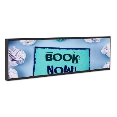 China HD 28inch Indoor Continental Range Stretched Bar Digital Signage Advertising Display LCD Screen for sale