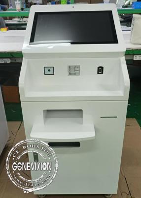 China 21.5inch bank touch screen self service kiosk with 5MP camera A4 printer QR scanner finger printer 80mm thermal printer for sale