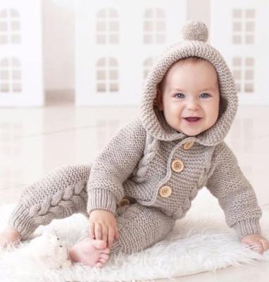 China Soft High Quality Organicnitted Baby Romper , Hand Organic Cotton Long Sleeve Baby Overalls for sale