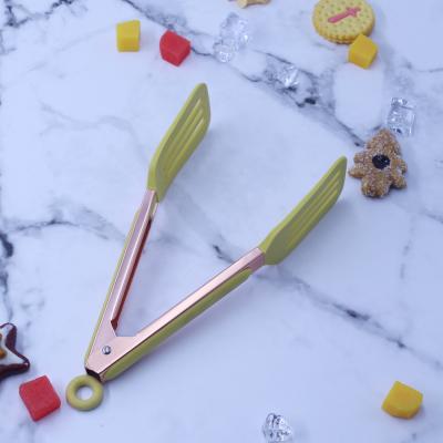 China Durable High Quality Rose Gold Stainless Steel Luxury Locking Kitchen Cooking Tongs with Silicone Tips for Frying Grilling Salad for sale