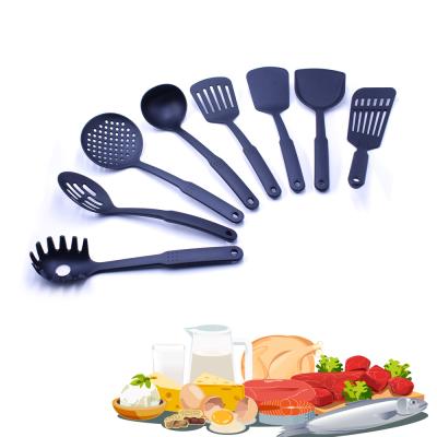 China 2021 New Food Grade 8pcs Spoon Shovel Sustainable Models Black Nylon Permeable Cookware Set Set for sale