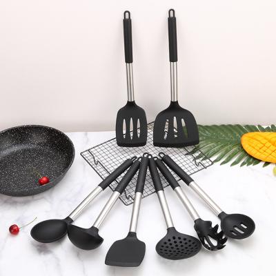 China Viable Success 8pcs Black Amazon Food Silicone Spatula Turner Slotted Spatula Kitchen Utensils Heat Resistant Set for sale