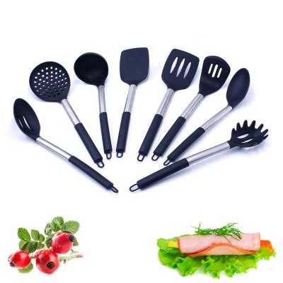 China Durable High Quality Black 8pcs Food Grade Heat Resistant Silicone Cooking Spatula Turner Kitchen Accessories Set for sale