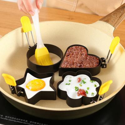 China Viable Multi-shape Silicone Handle Fried Egg Apparatus Egg Mold Anti-Scalding Shaper Non-Stick Omelet with Oil Brush for sale