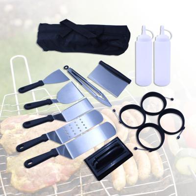 China Easily Cleaned Outdoor Camping Stainless Steel 15pcs BBQ Grill Spatula Set Cooking BBQ Griddle Accessories With Package for sale