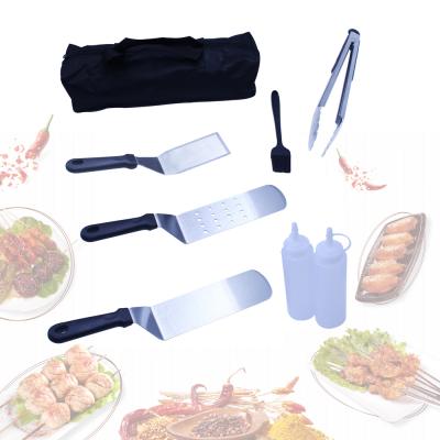 China High Quality 8 Pcs Easily Cleaned Portable Stainless Steel BBQ Spatula Set BBQ Griddle Accessories Grilling Tools Kit For Outdoor Camping for sale