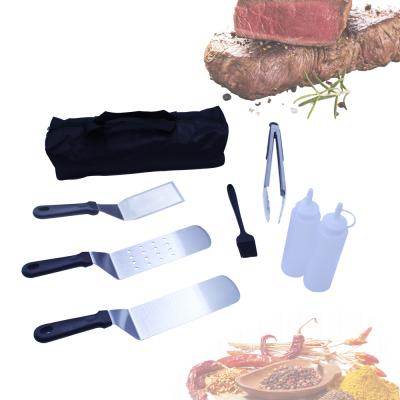 China Amazon Hot Sale 8 Pcs Stainless Steel BBQ Tool Kit Durable Cooking Griddle Accessory Accessory For Camping And Indoor Easily Cleaned for sale