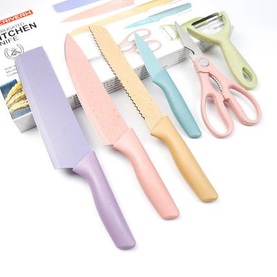 China Viable High Quality Professional Stainless Steel 6pcs Blade Colorful Kitchen Knife Set Vegetable Fruit Cutting Tools With Gift Box for sale