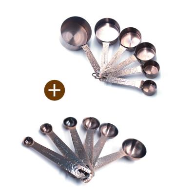 China Viable Classic Multi-capacity 12pcs/set 201 Stainless Measuring Cups and Steel-Copper Measuring Cups Set for Dry and Liquid for sale