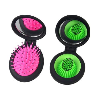 China Portable+Folding+multi fuction Hot Selling Makeup Mirror Comb Travel Hair Brush Portable Plastic Comb With Mirror for sale