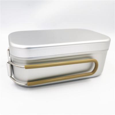 China Lunch Box Outdoor Aluminum 304 Stainless Steel Heated With Lid With Handle Camping Travel Cooking Food Box for sale