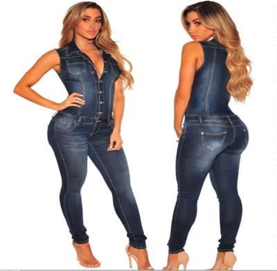 China New Breathable Stretch Hole Pants Straight Blue Women's Jeans Slim Pants One-shoulder Overalls for sale