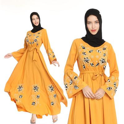 China Polyethersulfone 2021 New Women Factory Price One Line Pakistan Dresses Embroidery Flared Long Sleeve Fashion Islamic Muslim Abaya Dress for sale